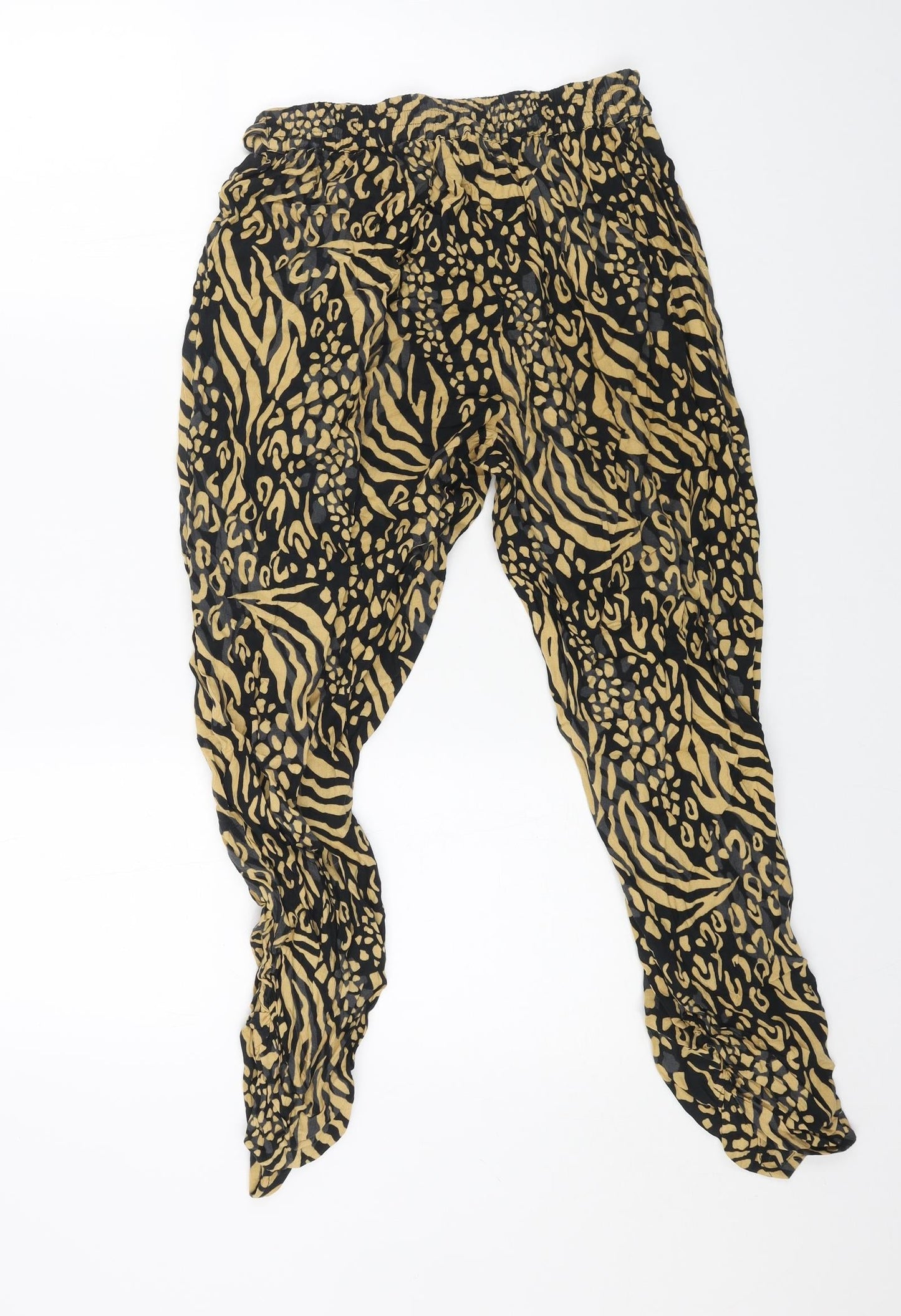 TU Womens Black Animal Print Viscose Trousers Size 8 L26 in Regular - Leopard Pattern