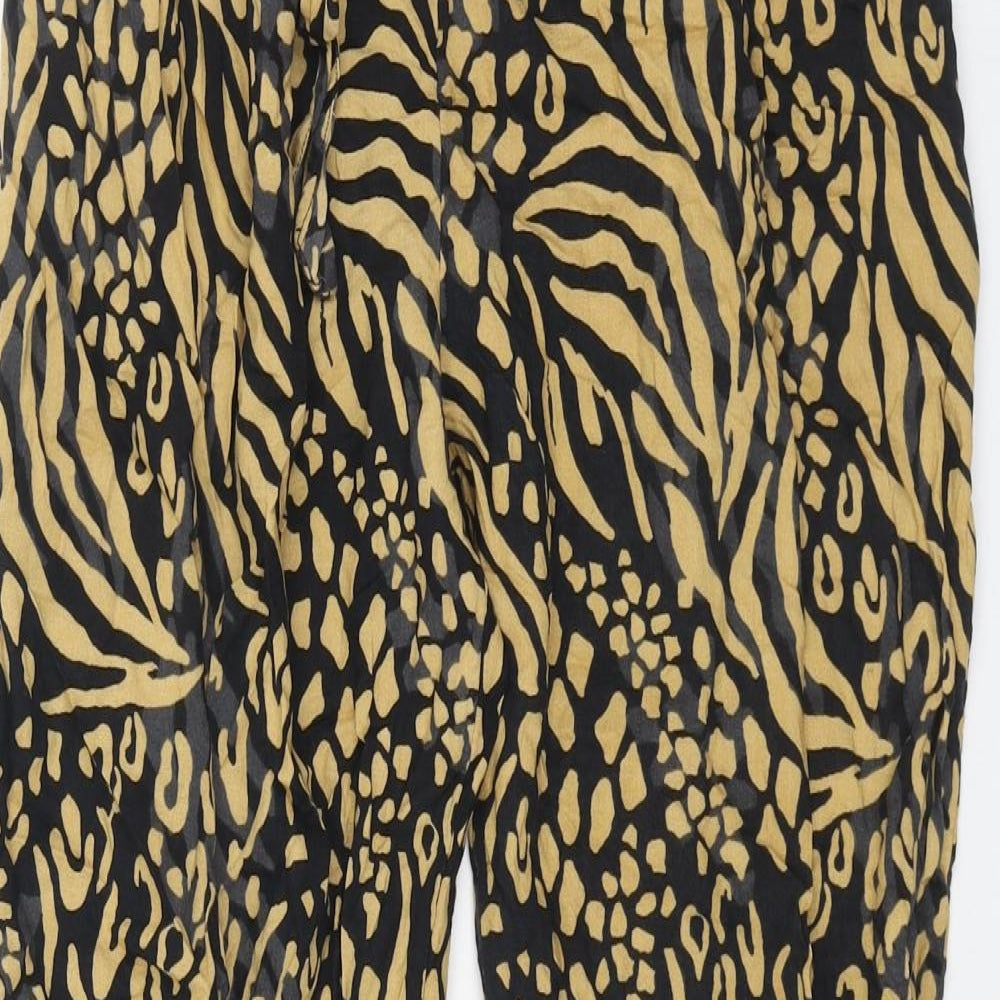 TU Womens Black Animal Print Viscose Trousers Size 8 L26 in Regular - Leopard Pattern