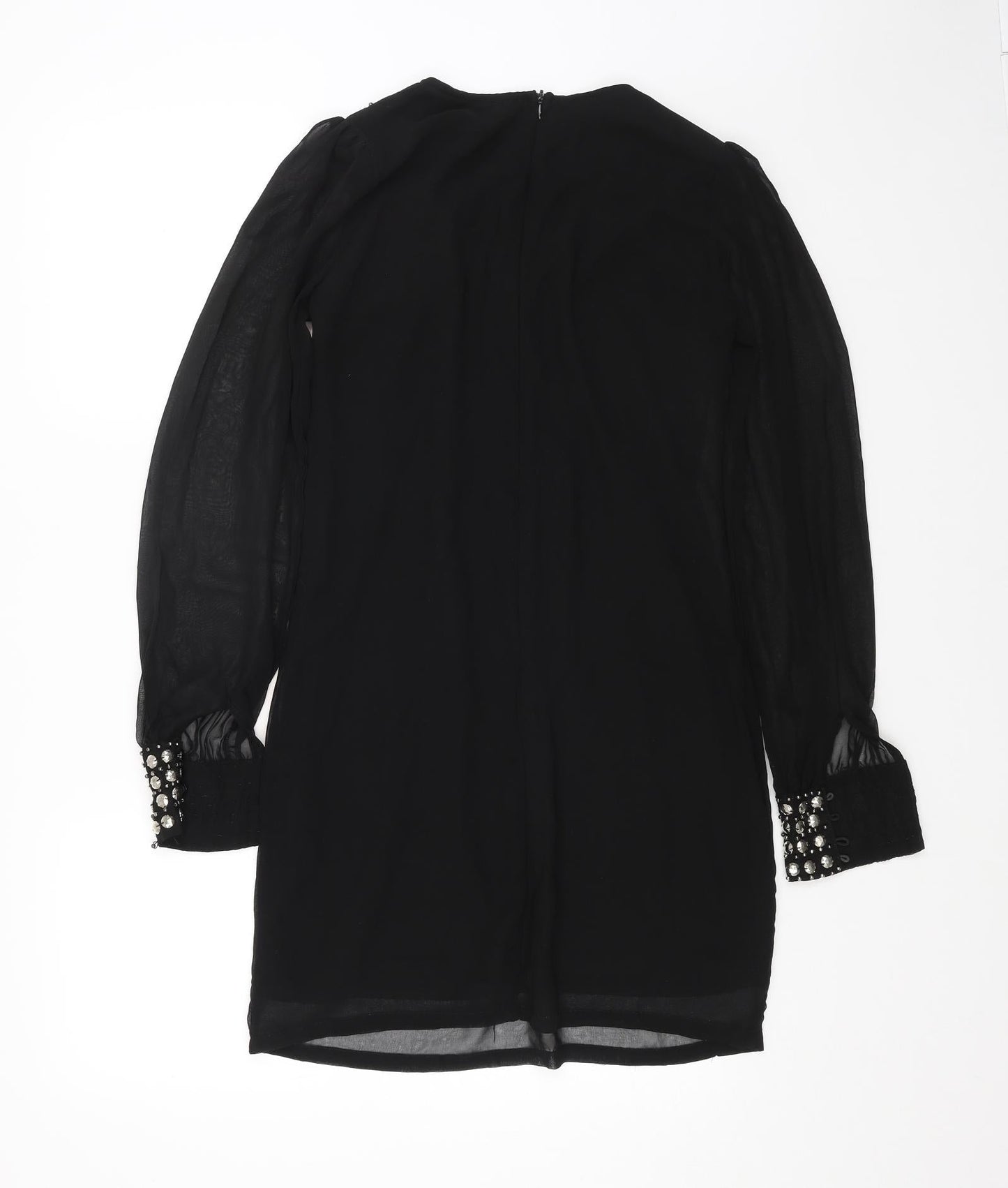 Preworn Womens Black Polyester A-Line Size 8 Round Neck Zip