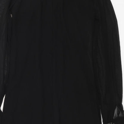 Preworn Womens Black Polyester A-Line Size 8 Round Neck Zip
