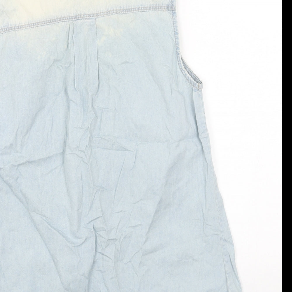 DP Womens Blue Cotton Basic Button-Up Size 10 Collared - Pearl Detail