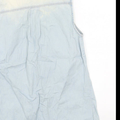 DP Womens Blue Cotton Basic Button-Up Size 10 Collared - Pearl Detail