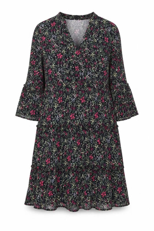 VERO MODA Womens Black Floral Viscose A-Line Size M V-Neck Pullover