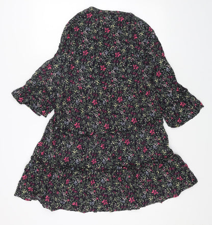 VERO MODA Womens Black Floral Viscose A-Line Size M V-Neck Pullover