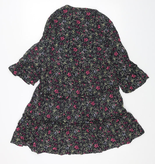 VERO MODA Womens Black Floral Viscose A-Line Size M V-Neck Pullover