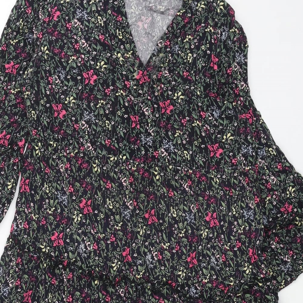 VERO MODA Womens Black Floral Viscose A-Line Size M V-Neck Pullover