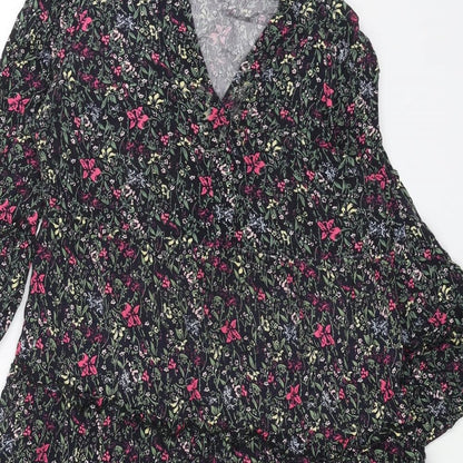 VERO MODA Womens Black Floral Viscose A-Line Size M V-Neck Pullover