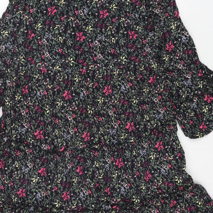 VERO MODA Womens Black Floral Viscose A-Line Size M V-Neck Pullover