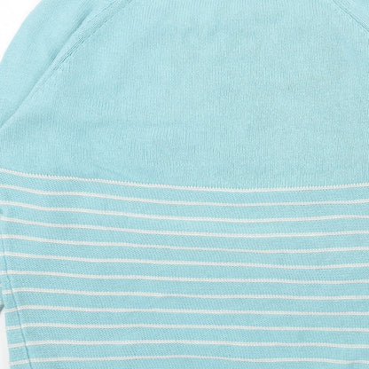 Cotton Traders Womens Blue Round Neck Striped Cotton Pullover Jumper Size 10 - Flower Pattern Size 10-12