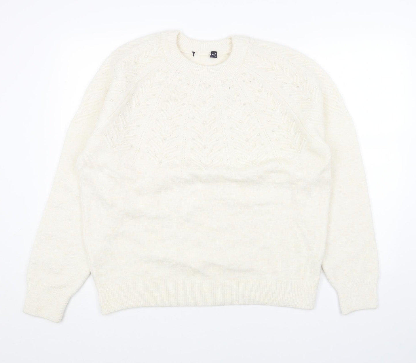 Womens UK Size L Preworn White Pullover Jumper