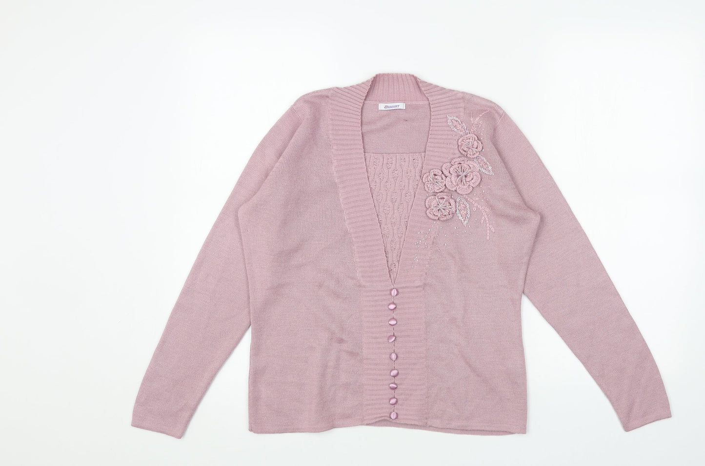 Damart Womens Purple Square Neck Floral Acrylic Pullover Jumper Size 10