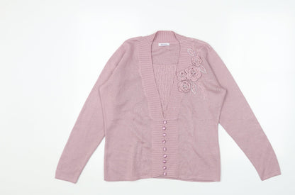 Damart Womens Purple Square Neck Floral Acrylic Pullover Jumper Size 10