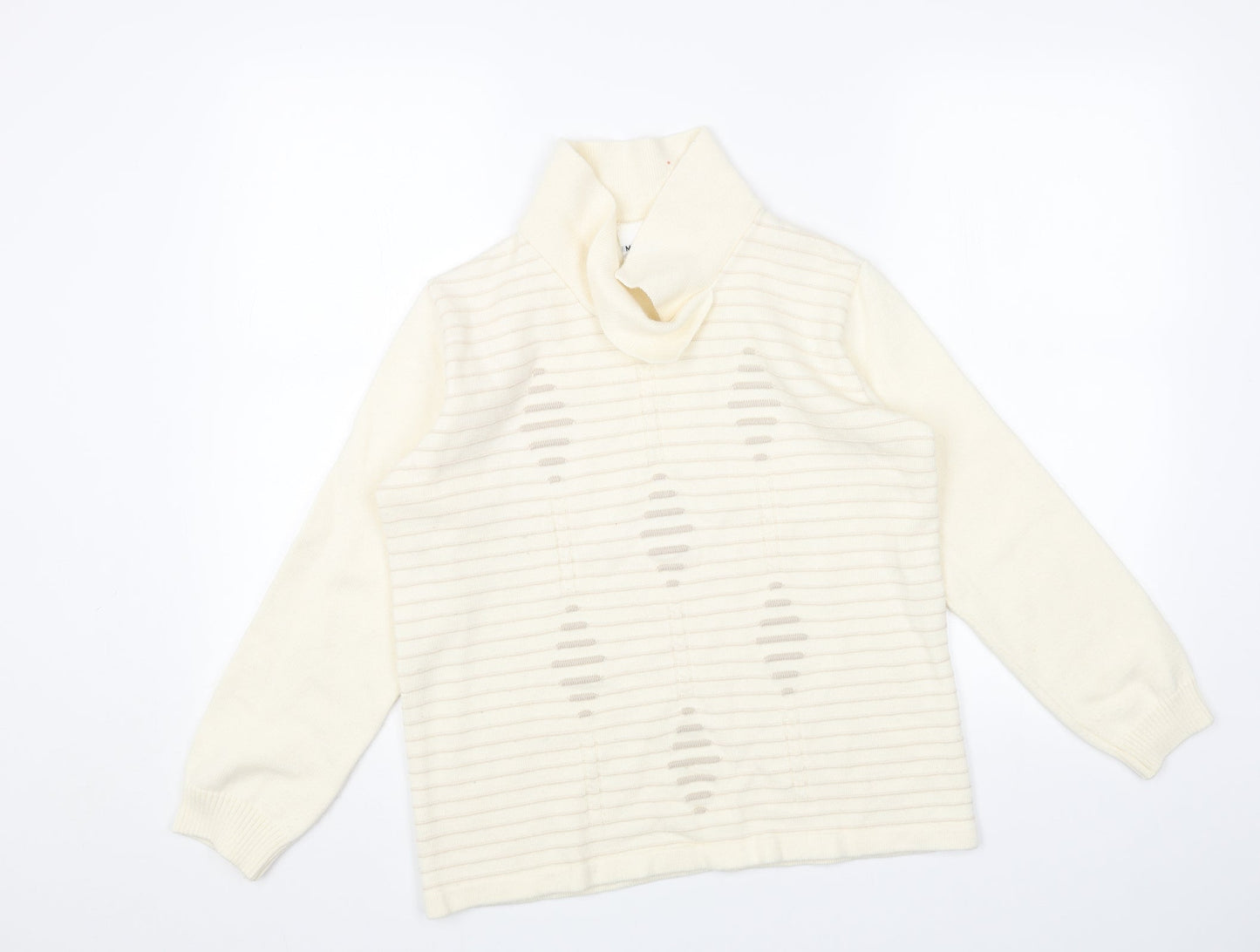 Meco Womens White V-Neck Argyle/Diamond Acrylic Pullover Jumper Size 12