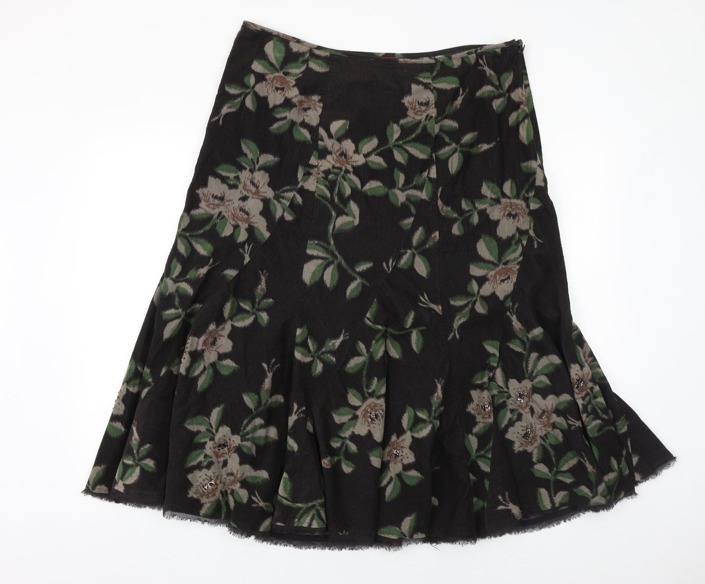 Monsoon Womens Brown Floral Polyester Swing Skirt Size 14 Zip