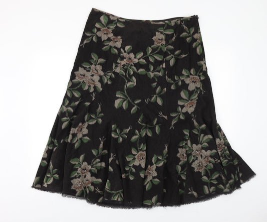 Monsoon Womens Brown Floral Polyester Swing Skirt Size 14 Zip