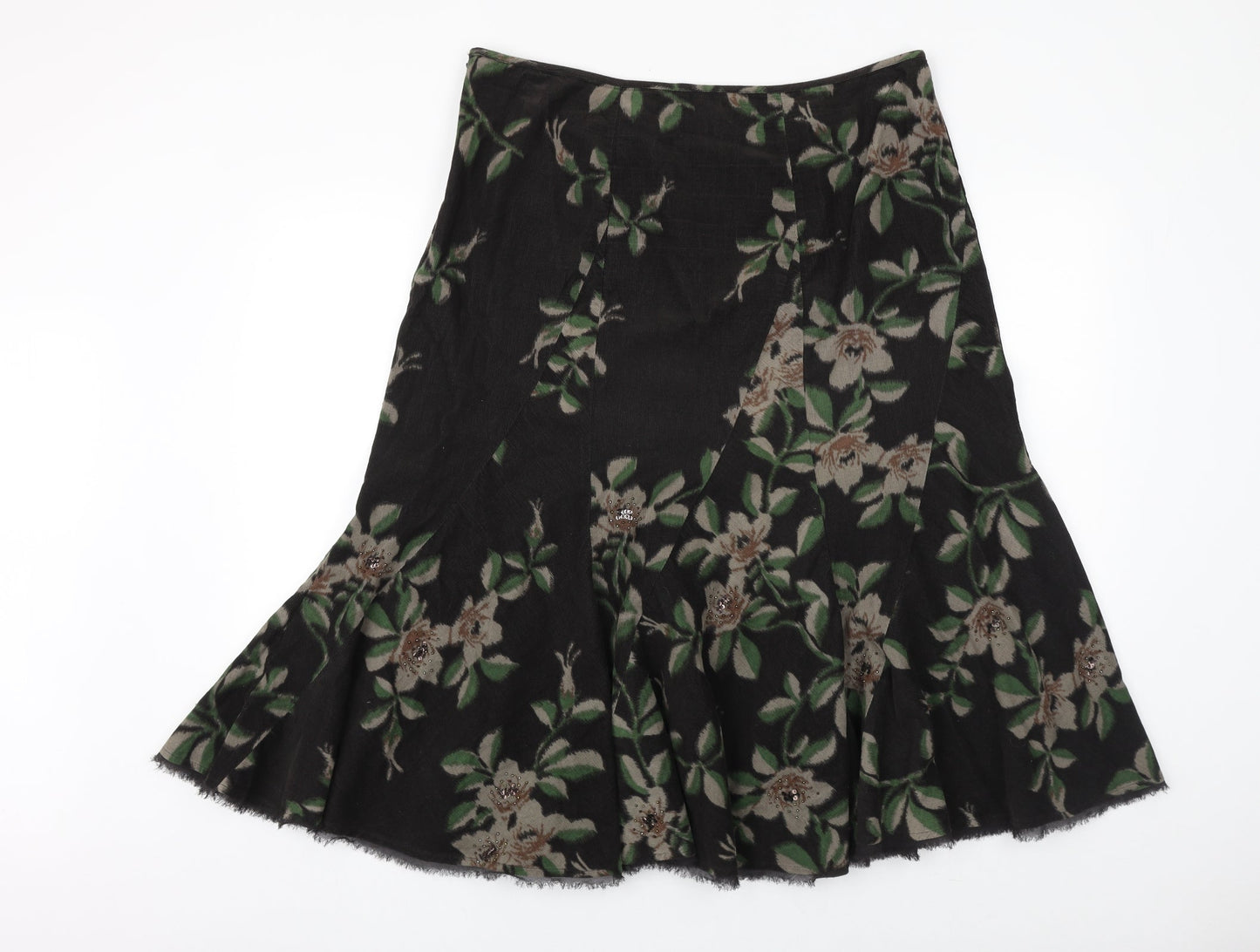 Monsoon Womens Brown Floral Polyester Swing Skirt Size 14 Zip