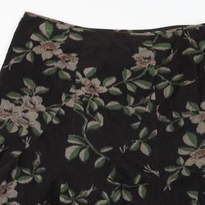 Monsoon Womens Brown Floral Polyester Swing Skirt Size 14 Zip