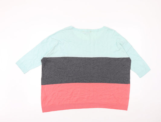 Great Plains Womens Multicoloured Striped Cotton Basic T-Shirt Size L Round Neck