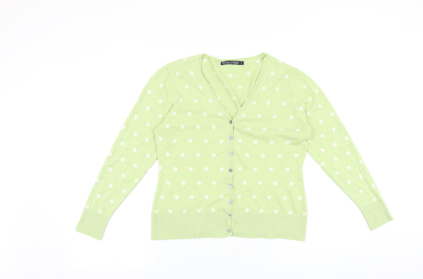 Woollovers Womens Green V-Neck Polka Dot Cotton Cardigan Jumper Size M