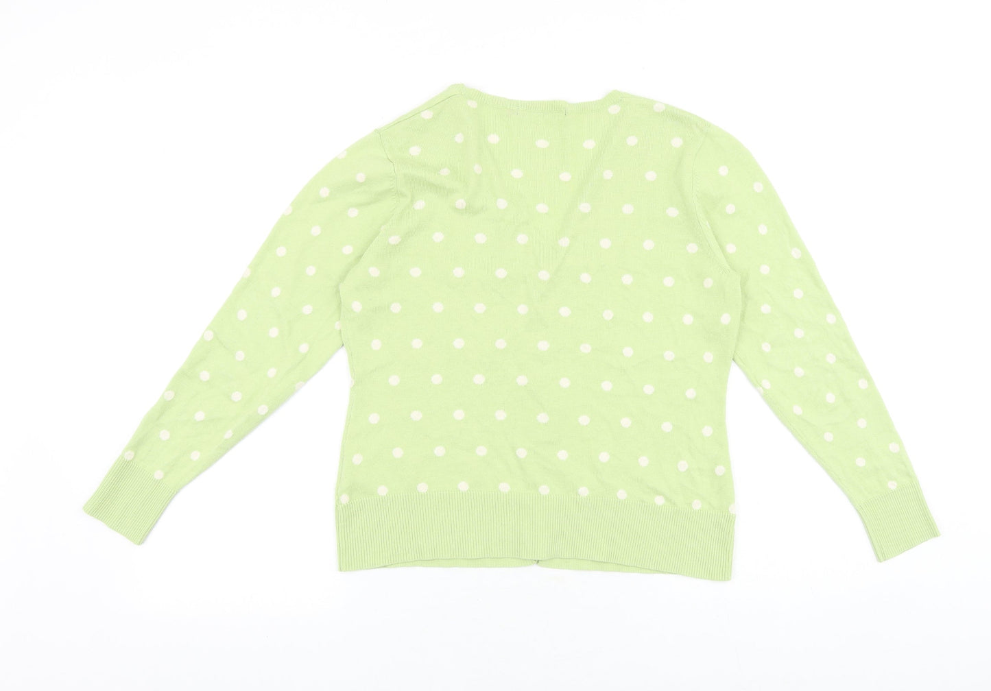Woollovers Womens Green V-Neck Polka Dot Cotton Cardigan Jumper Size M