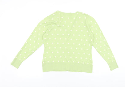 Woollovers Womens Green V-Neck Polka Dot Cotton Cardigan Jumper Size M