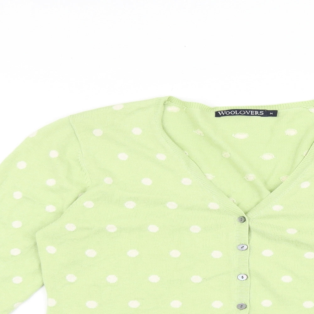 Woollovers Womens Green V-Neck Polka Dot Cotton Cardigan Jumper Size M