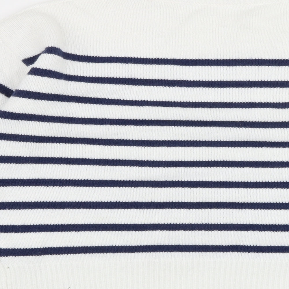 SheIn Womens White Round Neck Striped Acrylic Pullover Jumper Size L - Heart Detail