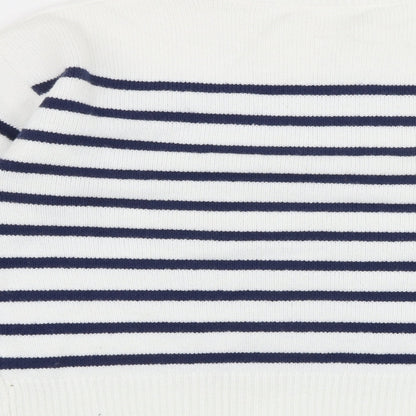 SheIn Womens White Round Neck Striped Acrylic Pullover Jumper Size L - Heart Detail