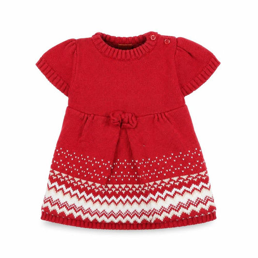 MINIMODE Baby Red Geometric 100% Cotton Jumper Dress Size 0-3 Months Round Neck Button