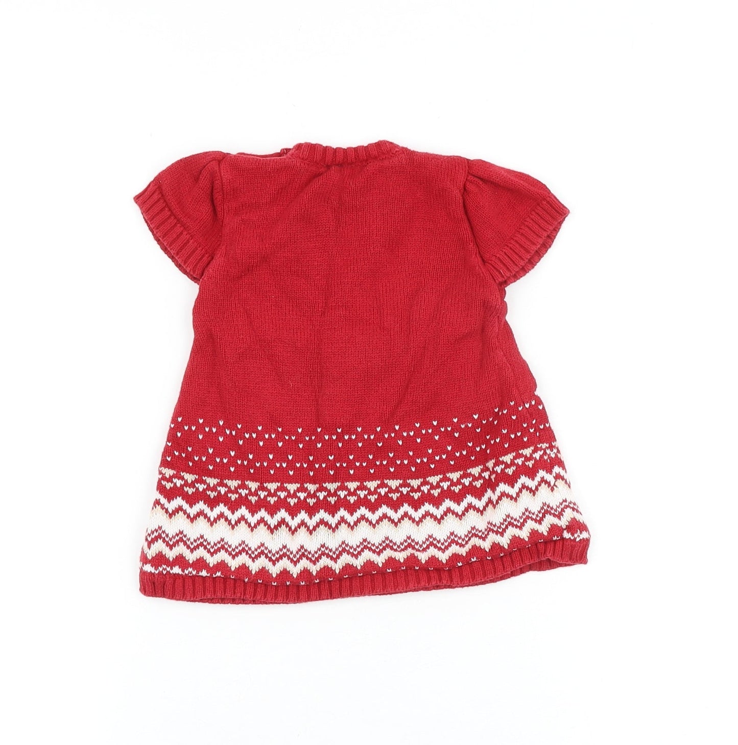 MINIMODE Baby Red Geometric 100% Cotton Jumper Dress Size 0-3 Months Round Neck Button