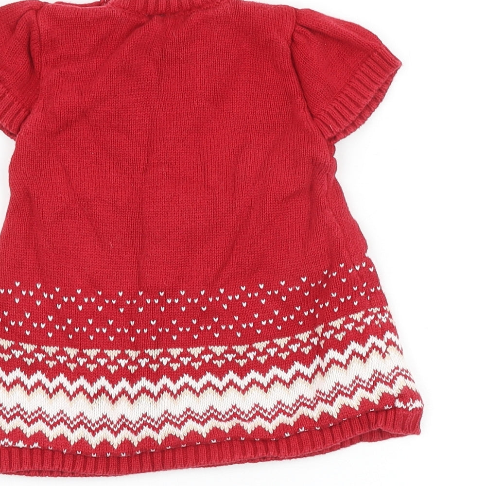 MINIMODE Baby Red Geometric 100% Cotton Jumper Dress Size 0-3 Months Round Neck Button