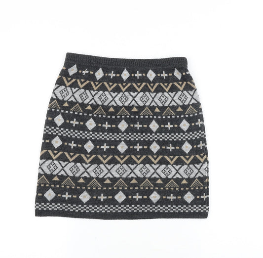 F&F Womens Grey Geometric Acrylic A-Line Skirt Size 8