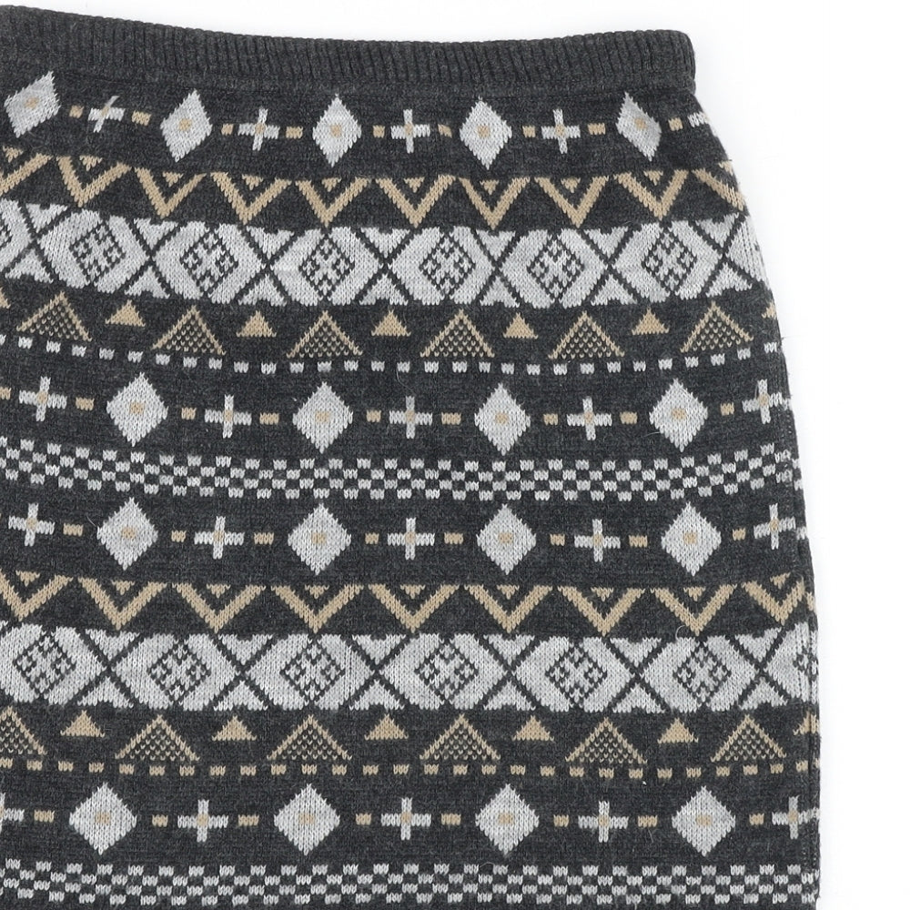 F&F Womens Grey Geometric Acrylic A-Line Skirt Size 8