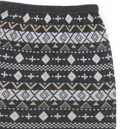 F&F Womens Grey Geometric Acrylic A-Line Skirt Size 8