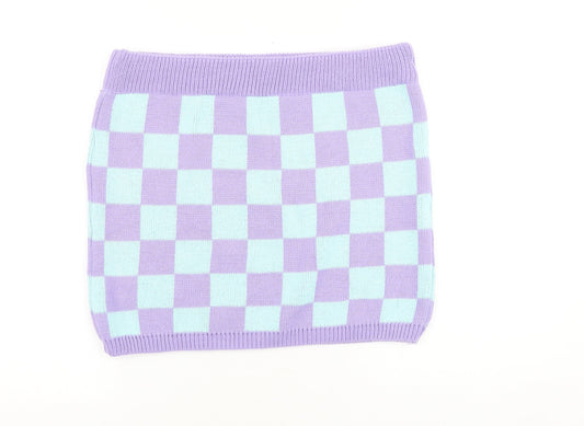 COLLUSION Womens Purple Check Acrylic Bandage Skirt Size 34 in