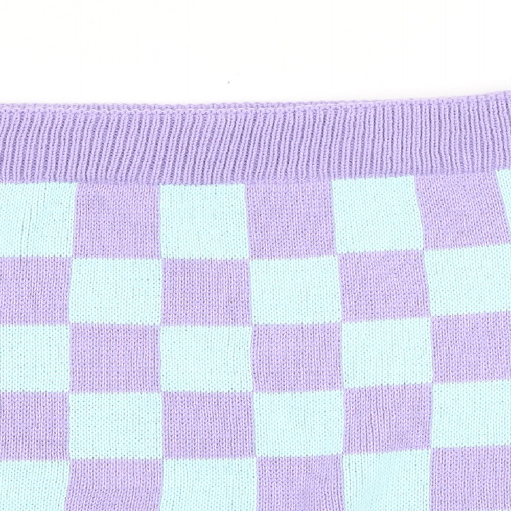 COLLUSION Womens Purple Check Acrylic Bandage Skirt Size 34 in