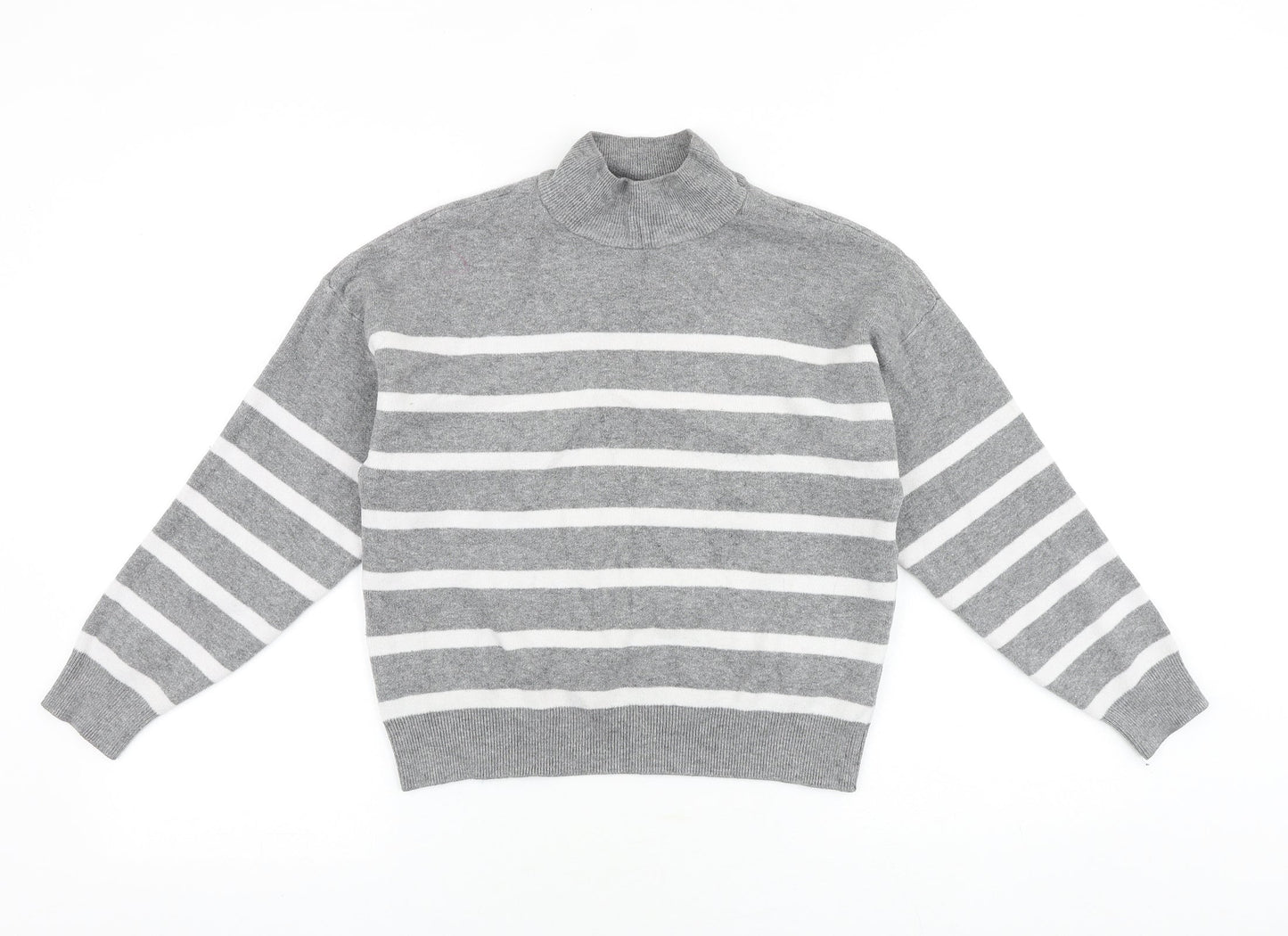 Primark Womens Grey High Neck Striped Viscose Pullover Jumper Size S