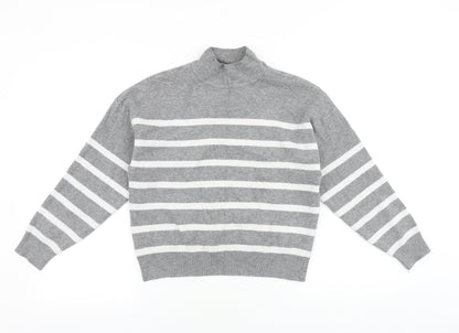 Primark Womens Grey High Neck Striped Viscose Pullover Jumper Size S