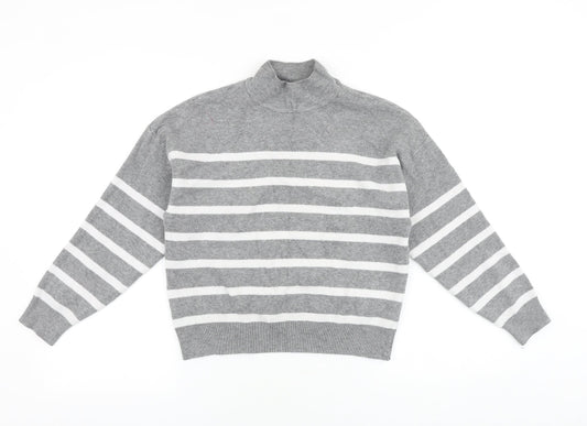 Primark Womens Grey High Neck Striped Viscose Pullover Jumper Size S