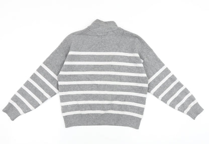 Primark Womens Grey High Neck Striped Viscose Pullover Jumper Size S