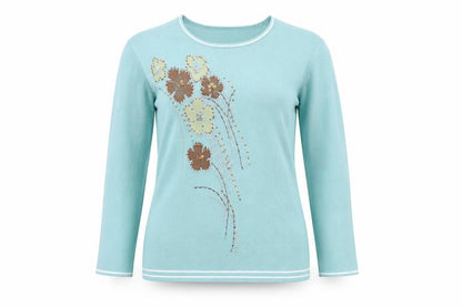 Eternal Womens Green Round Neck Floral Viscose Pullover Jumper Size 10 Pullover