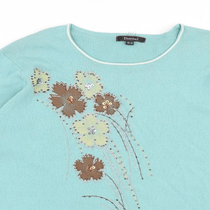 Eternal Womens Green Round Neck Floral Viscose Pullover Jumper Size 10 Pullover
