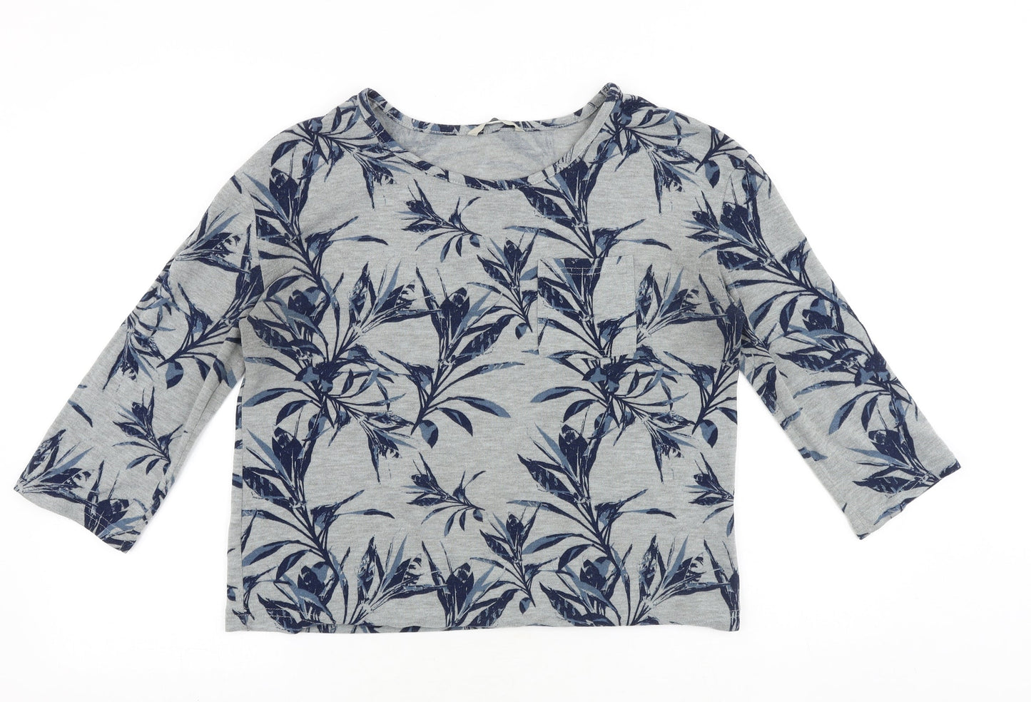 George Womens Grey Floral Polyester Cropped Blouse Size 10 Boat Neck