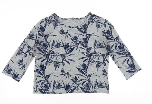 George Womens Grey Floral Polyester Cropped Blouse Size 10 Boat Neck