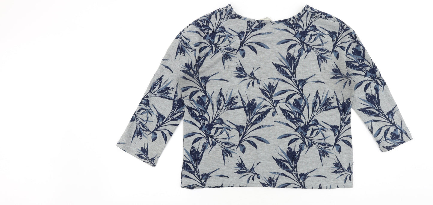 George Womens Grey Floral Polyester Cropped Blouse Size 10 Boat Neck
