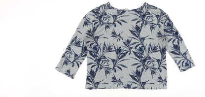 George Womens Grey Floral Polyester Cropped Blouse Size 10 Boat Neck