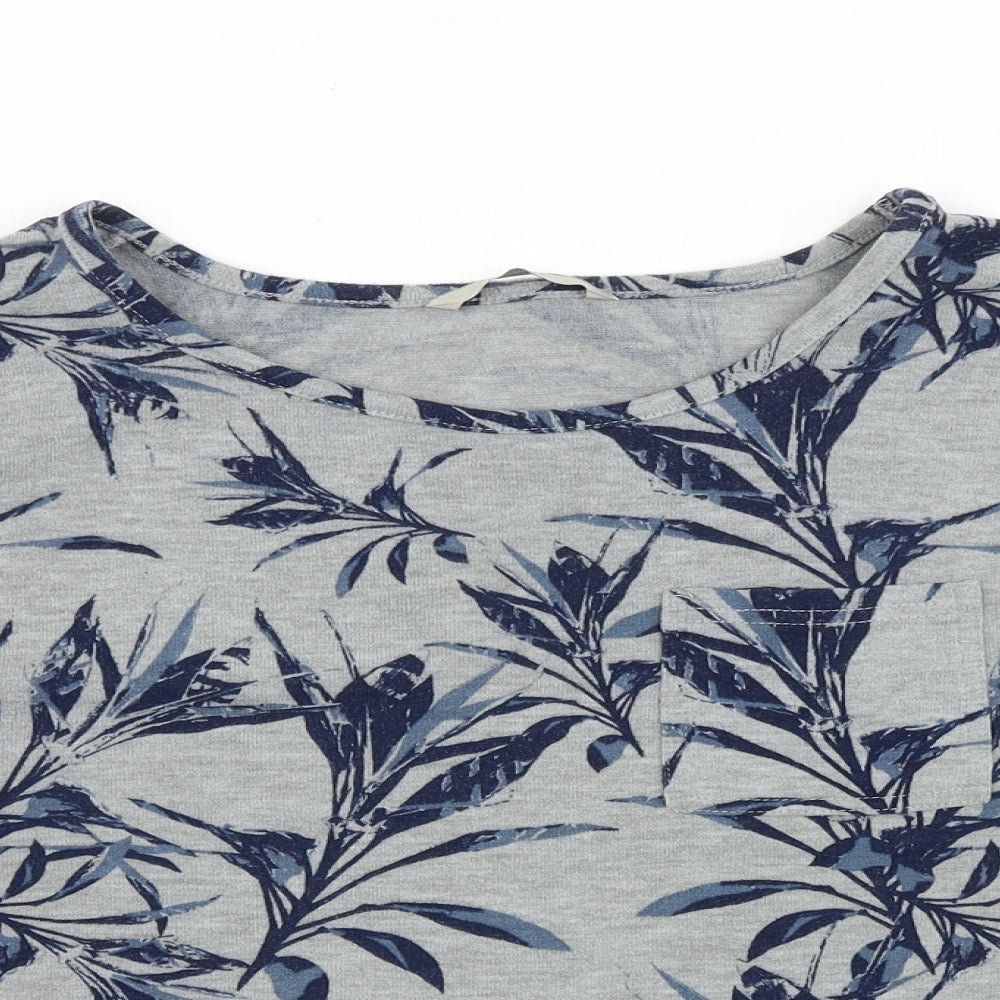 George Womens Grey Floral Polyester Cropped Blouse Size 10 Boat Neck