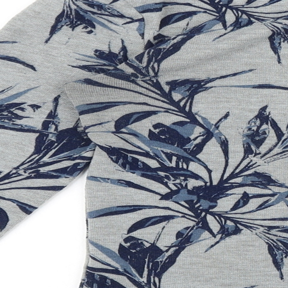 George Womens Grey Floral Polyester Cropped Blouse Size 10 Boat Neck