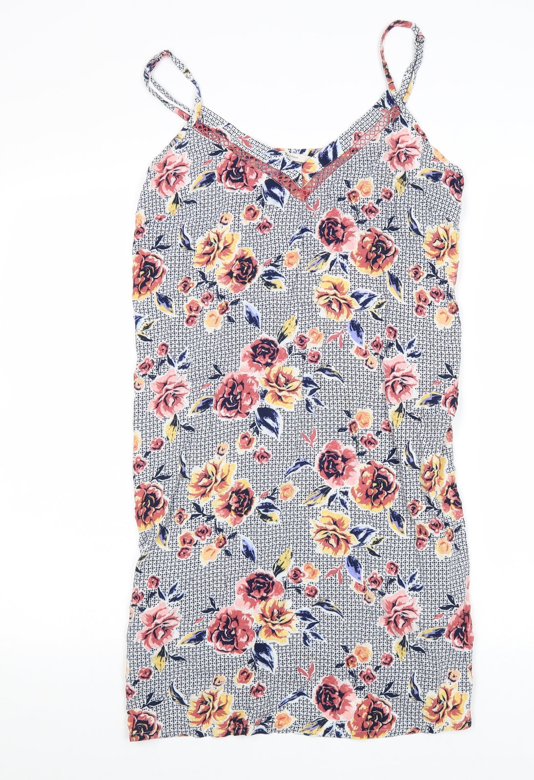 TU Womens Grey Floral Viscose Tank Dress Size 12 V-Neck Pullover