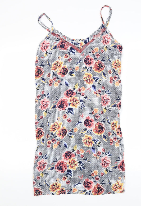 TU Womens Grey Floral Viscose Tank Dress Size 12 V-Neck Pullover